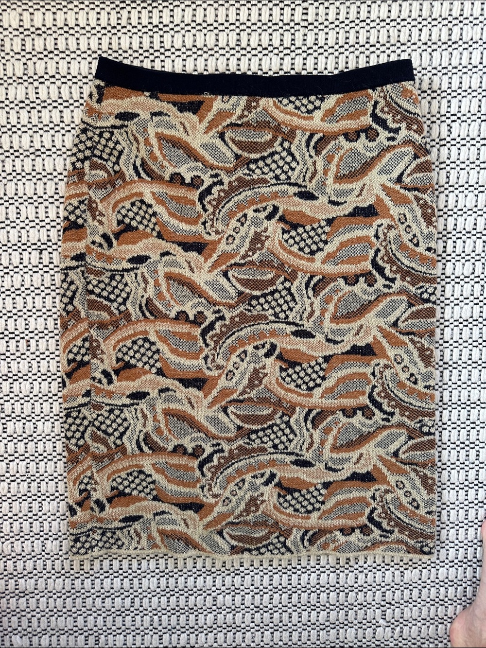 sparrow Paisley-Pattern Pencil Skirt in Tan, Black, Cream